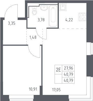 Планировка: Евродвушка 40,8 м² в ЖК «Богдановский лес»