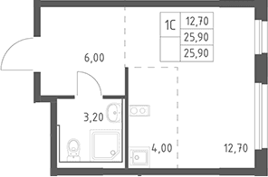 Планировка: Студия 25,9 м² в ЖК «Химки Парк»