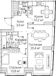 Планировка: 2-комнатная квартира 55,8 м² в ЖК «СЕЗАР БУДУЩЕЕ»