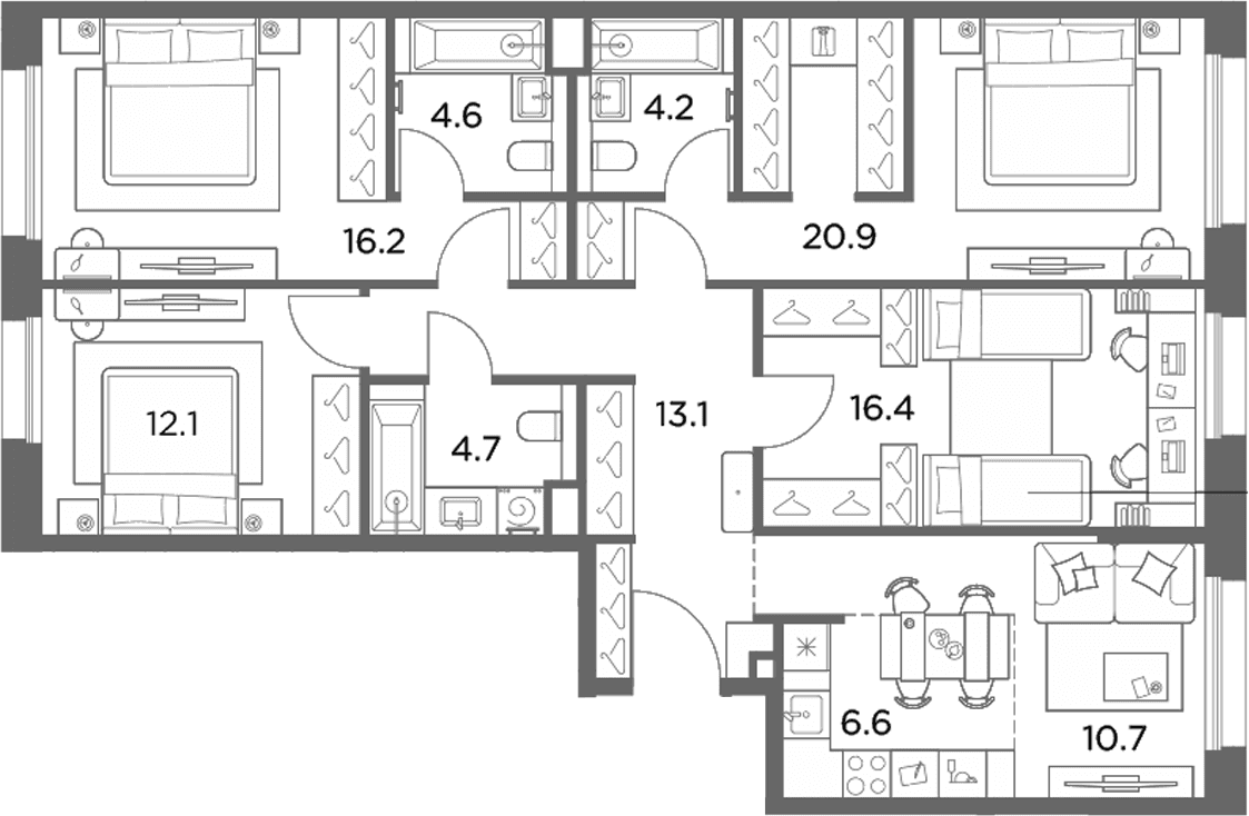 Планировка: Квартира евро-5 109,5 м² в ЖК «Станиславский»