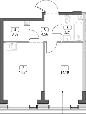 Планировка: 1-комнатная квартира 39,8 м² в ЖК «СИТИДЗЕН»