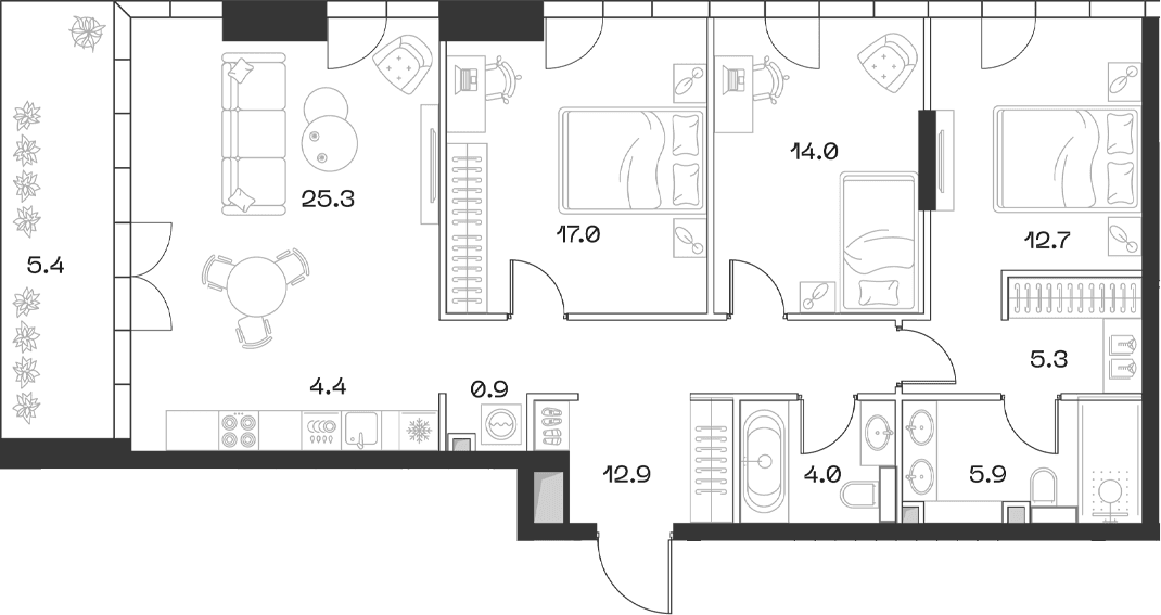 Планировка: Квартира евро-4 102,4 м² в ЖК «SHIFT»