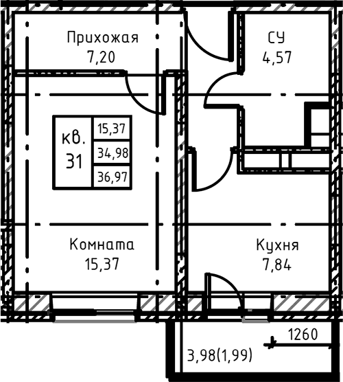 1-комнатная квартира