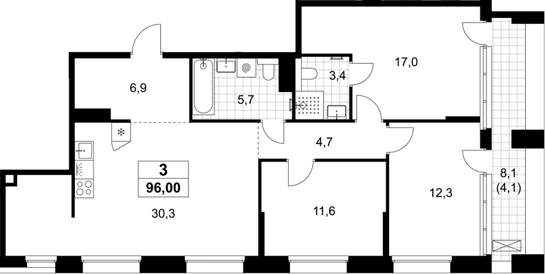 Планировка: Квартира евро-4 91,9 м² в ЖК «Хольм»