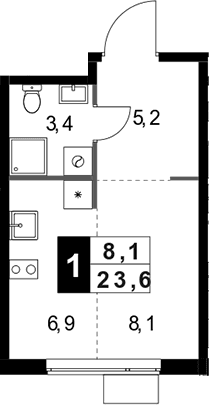 Планировка: Студия 23,6 м² в ЖК «1-й Измайловский»