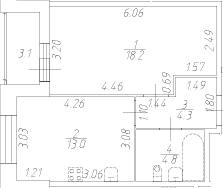 Планировка: 1-комнатная квартира 40,3 м² в ЖК «Аквилон Ливз»