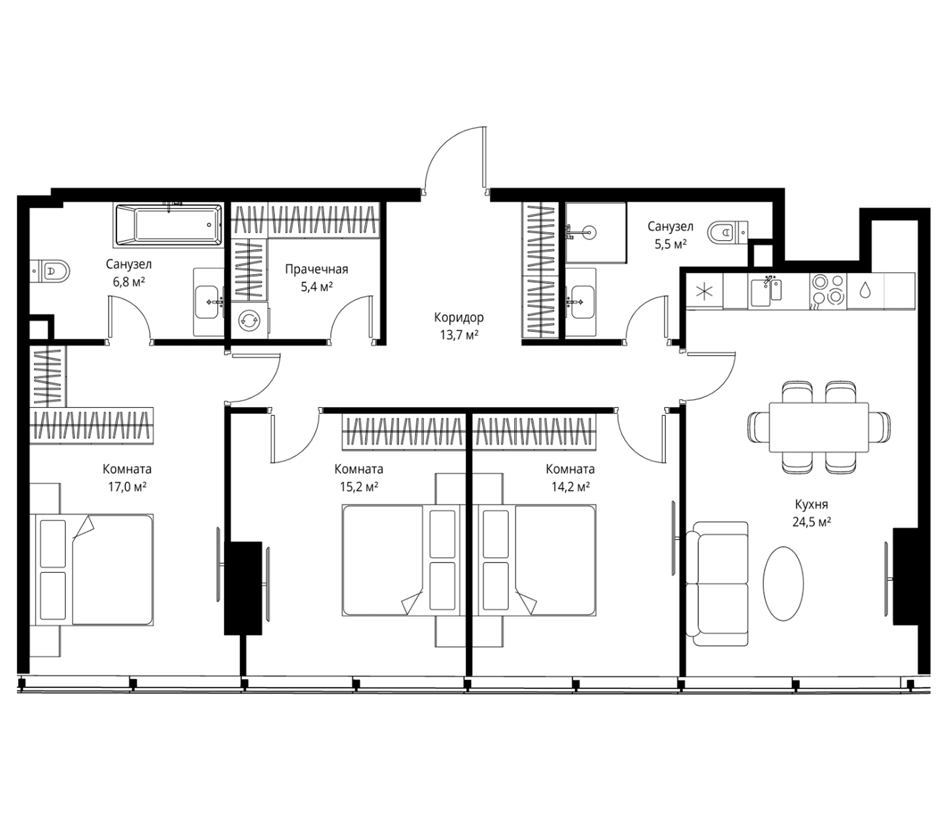 Планировка: Квартира евро-4 102,3 м² в ЖК «ОНЕ»