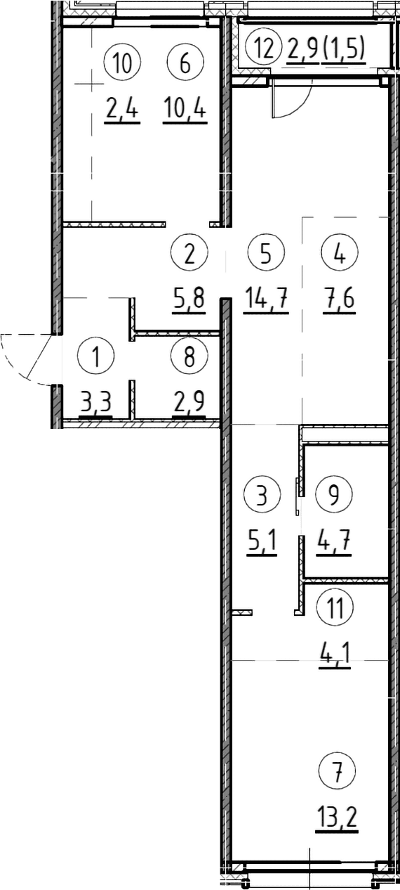Планировка: 2-комнатная квартира 74,2 м² в ЖК «Дом А»