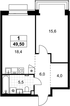 Планировка: Евродвушка 49,5 м² в ЖК «Хольм»