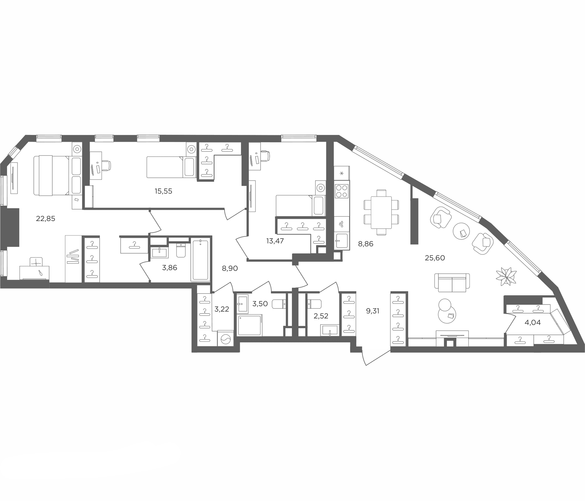 Планировка: Квартира евро-4 121,7 м² в ЖК «Сикрет Гарден»