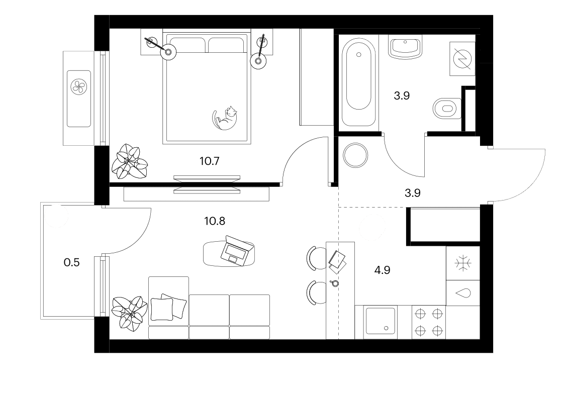 Планировка: Евродвушка 34,2 м² в ЖК «Белая Дача парк»