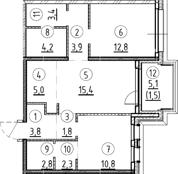 Планировка: 2-комнатная квартира 69,8 м² в ЖК «Дом А»