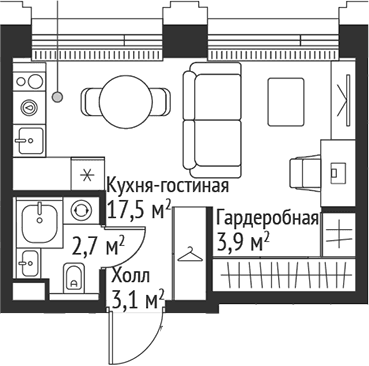 Планировка: Студия 27,2 м² в ЖК «СЕТ»