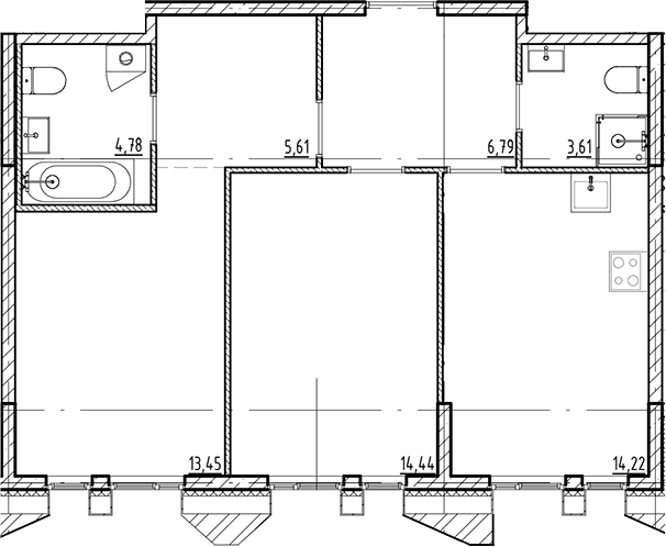 Планировка: 2-комнатная квартира 62,9 м² в ЖК «Галерная Гавань»