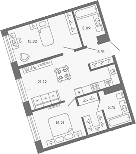 Планировка: Евротрёшка 67,3 м² в ЖК «17/33»