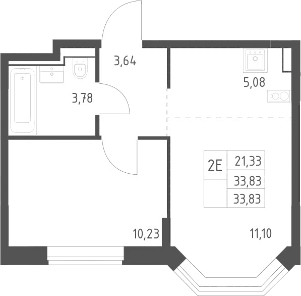 Планировка: Евродвушка 33,8 м² в ЖК «Квартал Домашний»