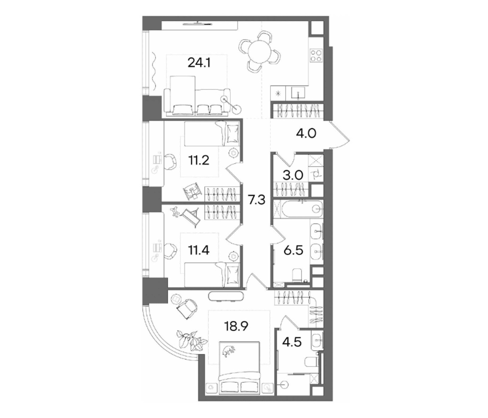 Планировка: Квартира евро-4 90,9 м² в ЖК «СТОУН Блик»