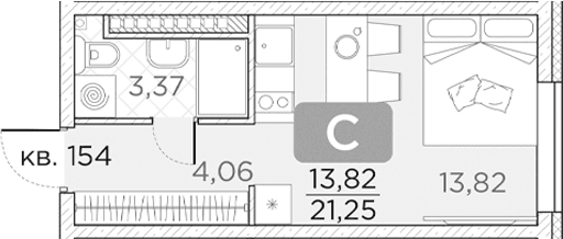 Планировка: Студия 21,3 м² в ЖК «Гильдия»