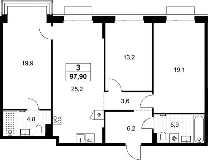 Планировка: Квартира евро-4 97,9 м² в ЖК «Хольм»