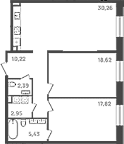 Планировка: Евротрёшка 87,7 м² в ЖК «6 Квартал»