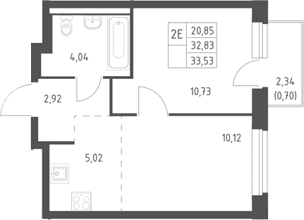 Планировка: Евродвушка 32,8 м² в ЖК «Горки Парк»