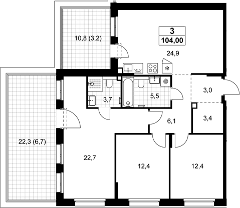 Планировка: Квартира евро-4 94,1 м² в ЖК «Хольм»