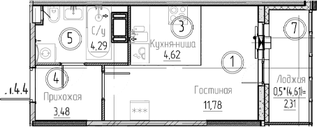 Планировка: Студия 24,2 м² в ЖК «Аквилон Верба»