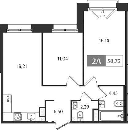Планировка: Евротрёшка 58,7 м² в ЖК «Ranta Residence»