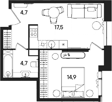Планировка: Евродвушка 41,8 м² в ЖК «СТОУН Райз»