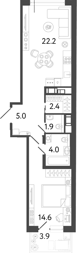 Планировка: Евродвушка 50,1 м² в ЖК «Передвижники 2»