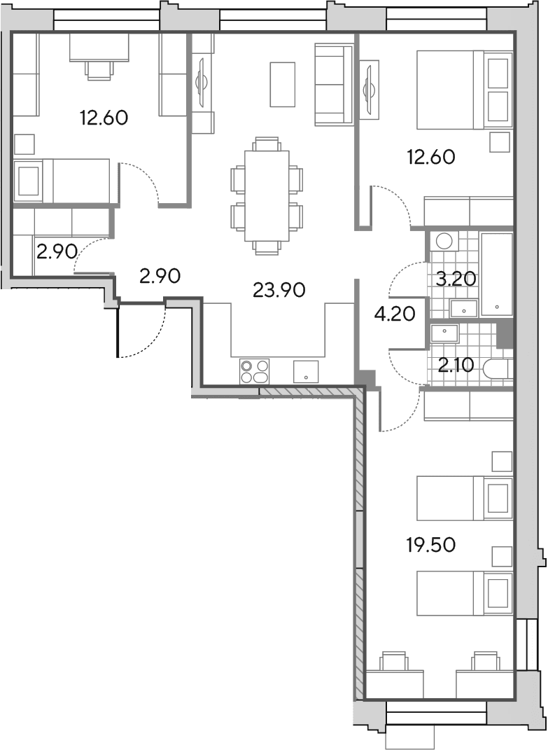 Планировка: Квартира евро-4 83,9 м² в ЖК «Вейв»