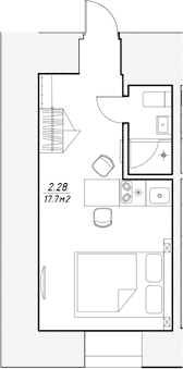 Планировка: Студия 17,7 м² в ЖК «Апарт-отель 3* в Петровском пер., 4»