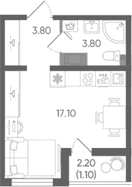 Планировка: Студия 24,7 м² в ЖК «Цветной город»