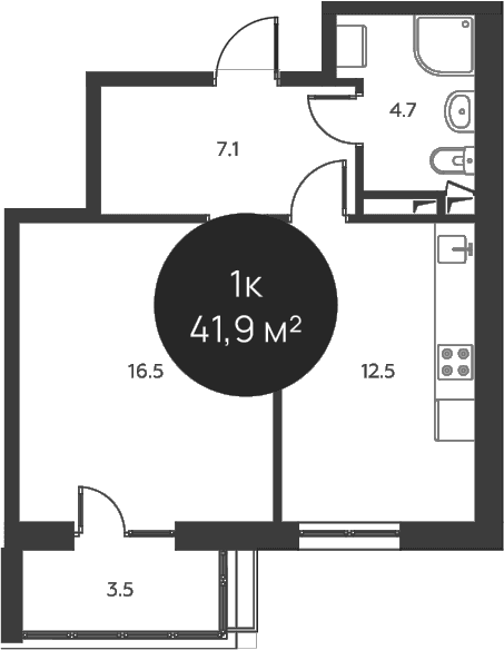 Планировка: 1-комнатная квартира 40,8 м² в ЖК «Павлово 3»