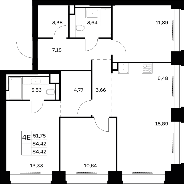 Планировка: Квартира евро-4 84,4 м² в ЖК «НОВА»