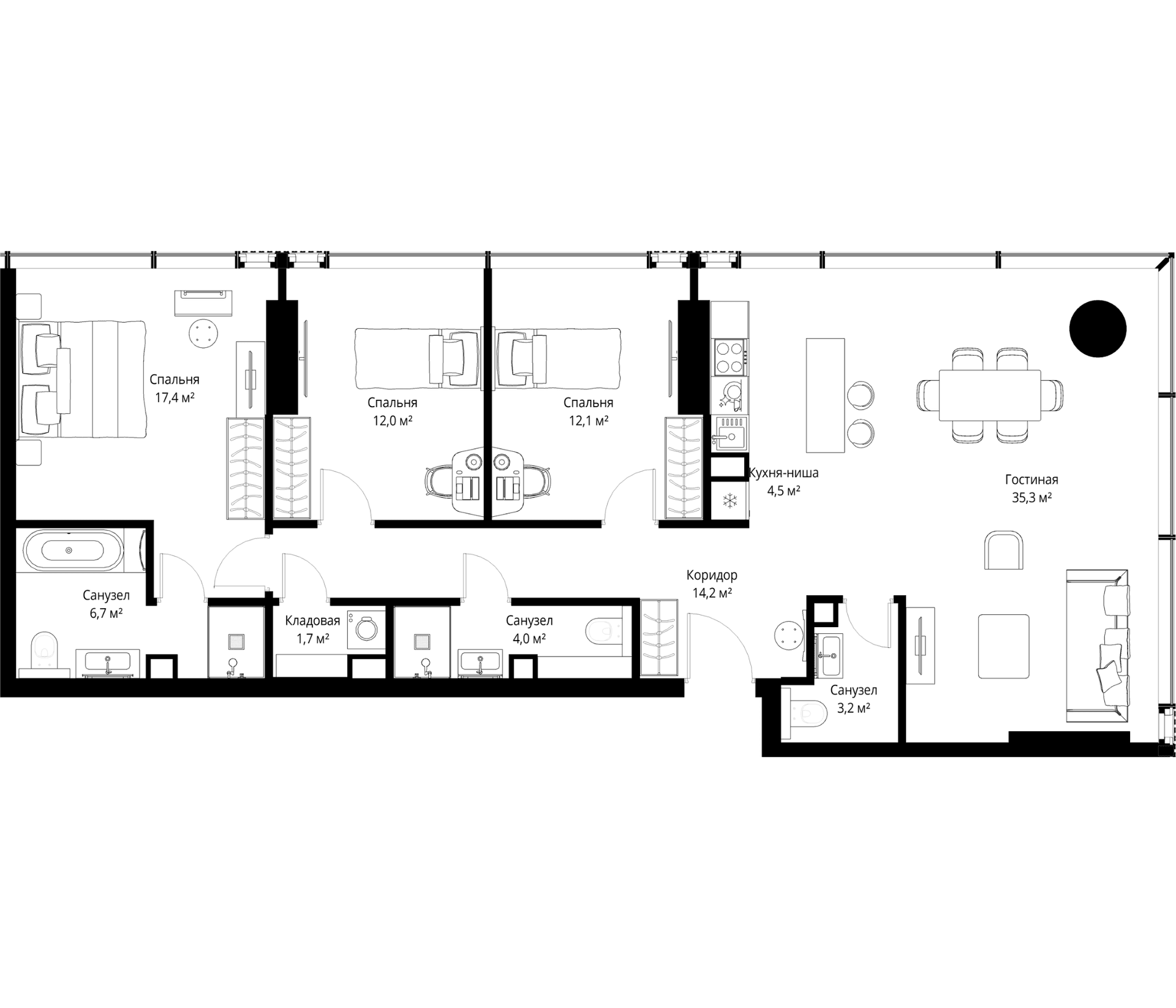 Планировка: Квартира евро-4 111,1 м² в ЖК «Слава»
