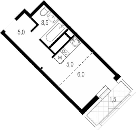 Планировка: Студия 19,5 м² в ЖК «Котельники парк»