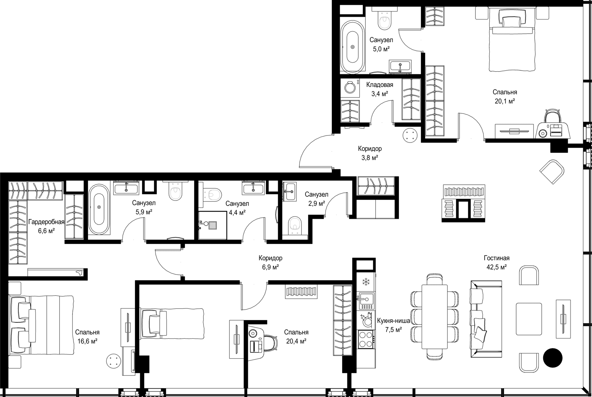 Планировка: Квартира евро-4 146 м² в ЖК «Слава»