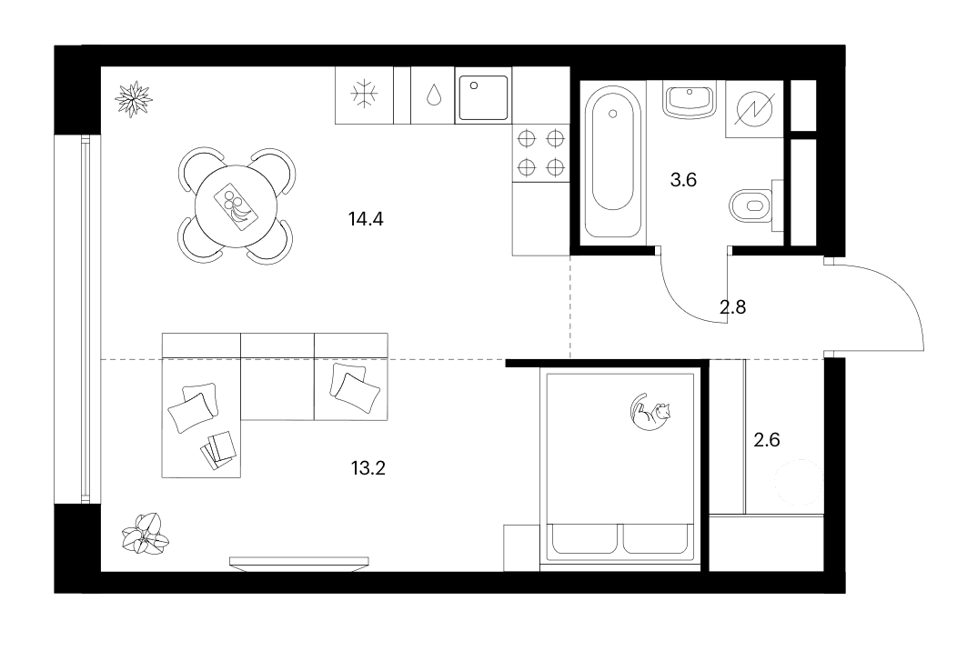 Планировка: 1-комнатная квартира 36,6 м² в ЖК «Москворечье»