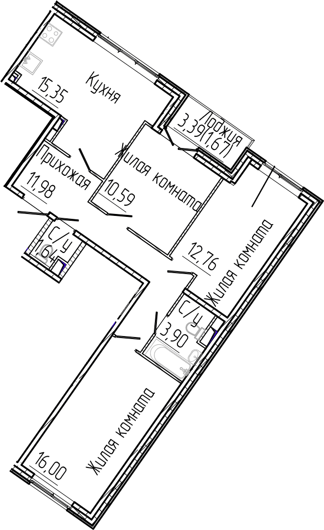 Планировка: Квартира евро-4 72,2 м² в ЖК «Сертолово Парк»