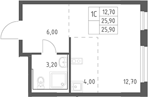 Планировка: Студия 25,9 м² в ЖК «Химки Парк»