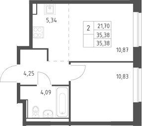 Планировка: Евродвушка 35,4 м² в ЖК «Егорово парк»