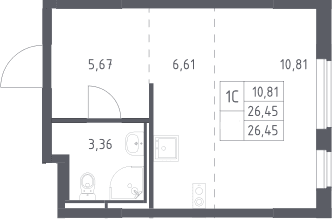 Планировка: Студия 26,5 м² в ЖК «Мытищи Парк»