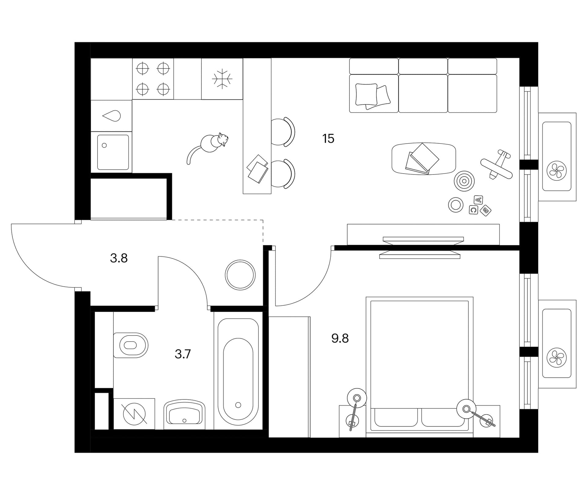 Планировка: 1-комнатная квартира 32,3 м² в ЖК «Белая Дача парк»