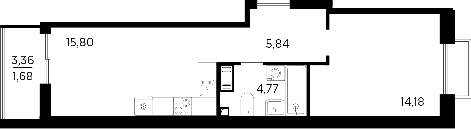 Планировка: Евродвушка 40,6 м² в ЖК «Респект»