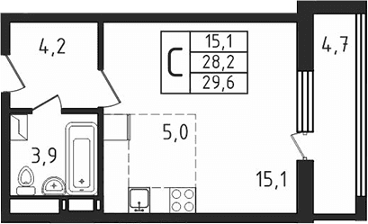 Планировка: Студия 28,1 м² в ЖК «Пироговская ривьера»