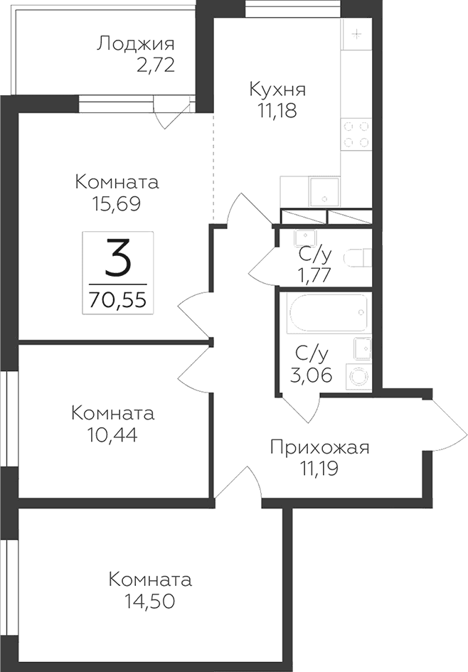 3-комнатная квартира