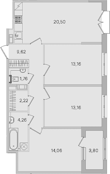 Планировка: Квартира евро-4 78,7 м² в ЖК «Дубровский»