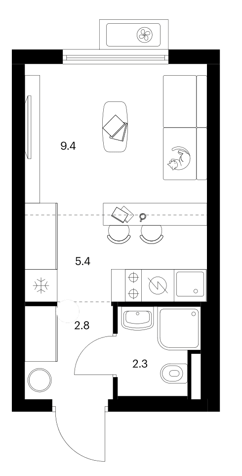 Планировка: Студия 19,9 м² в ЖК «Белая Дача парк»