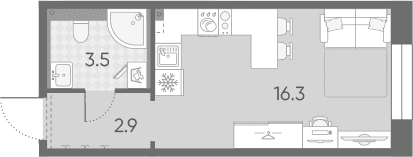 Планировка: Студия 22,7 м² в ЖК «Большая Охта»
